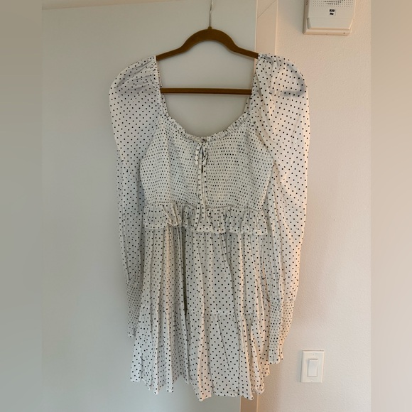 White Smocked Square Neck Mini Dress - Picture 6 of 9